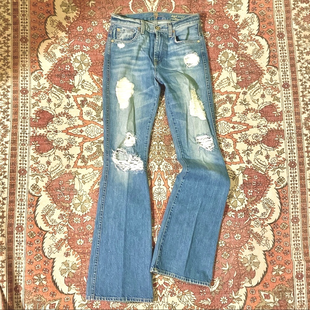 Seven High Waist Vintage Distressed Bootcut Jeans.